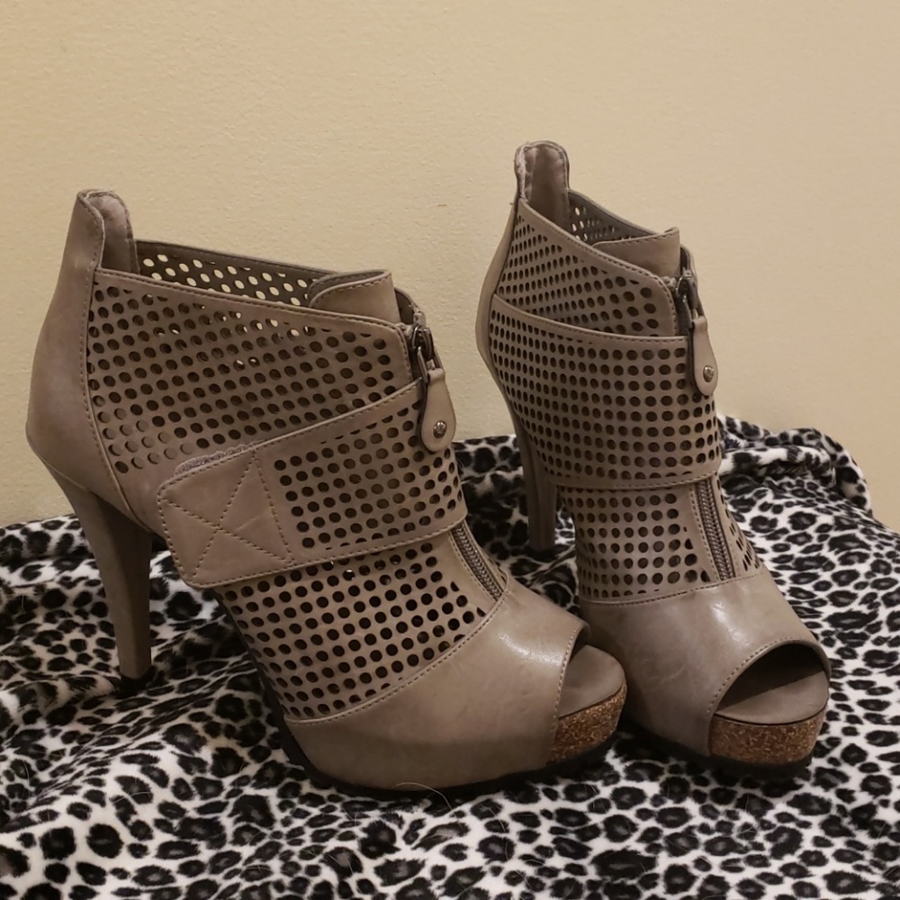 Peep toe platform booties